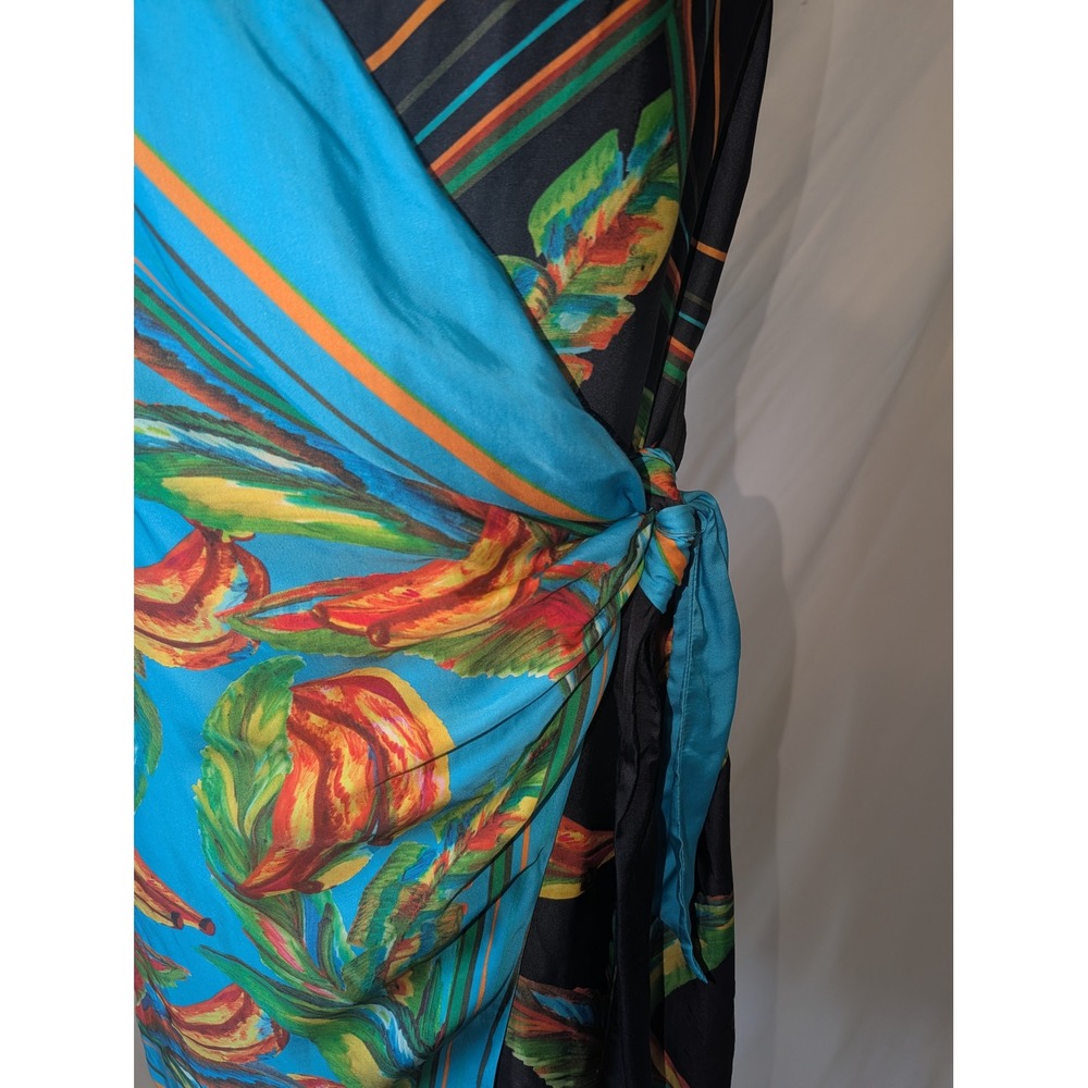 Farm Rio Womens Tropical Banana Print Mini Wrap Dress Blue Black Scarf Print - Picture 5 of 10